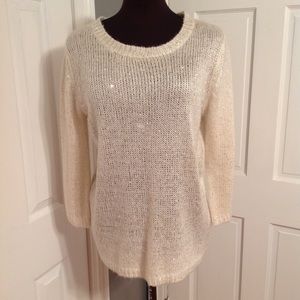 Cream Sweater w/Sequin Accents - Keyhole Open Back